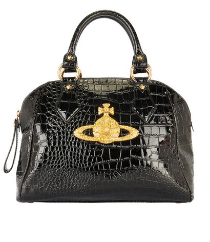 Vivienne Westwood Croc Embossed  Chancery, &pound;115, Handbags, Black, Faux Leather, Front view